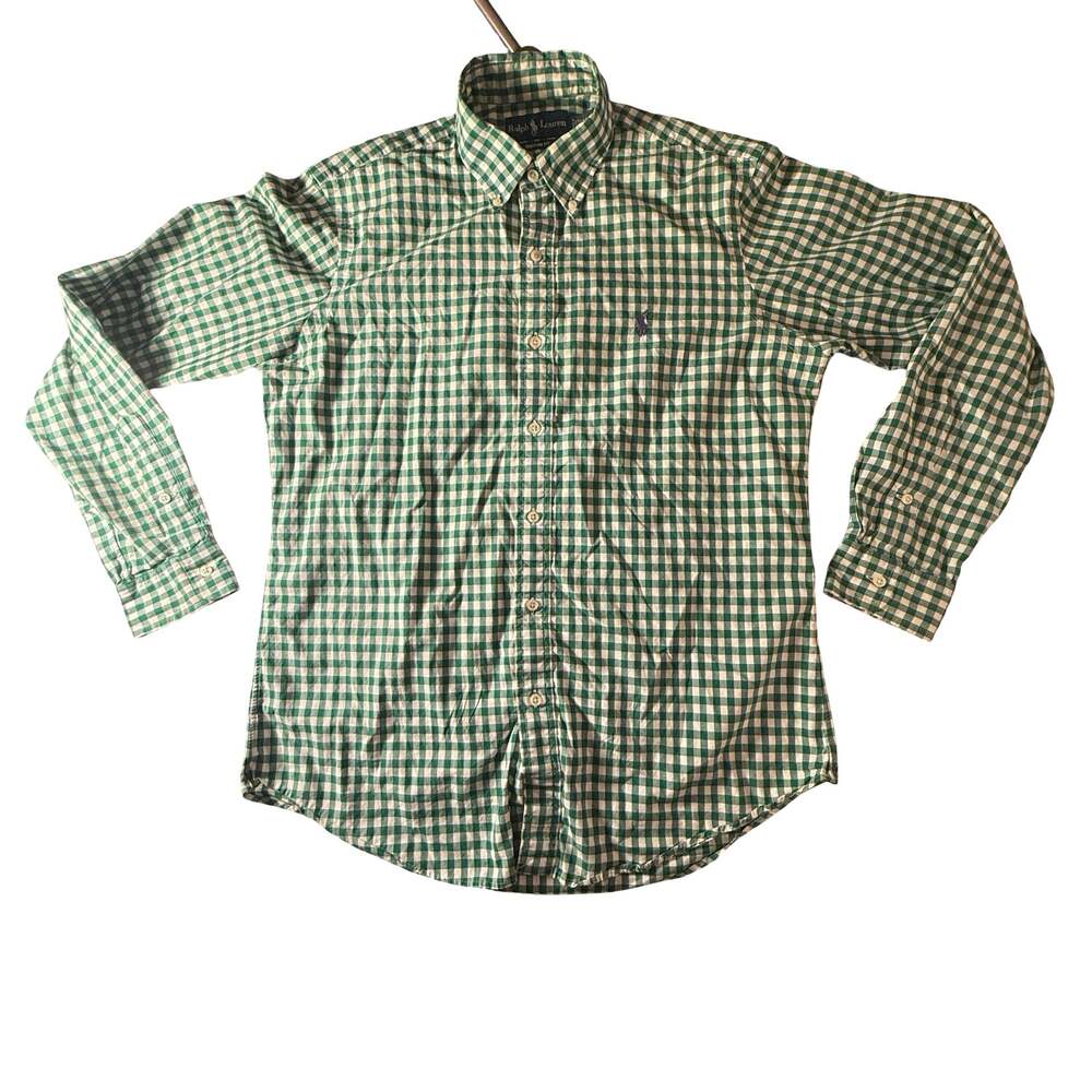Polo Ralph Lauren Custom Fit Green & White Gingham Button Down Long Sleeve Shirt